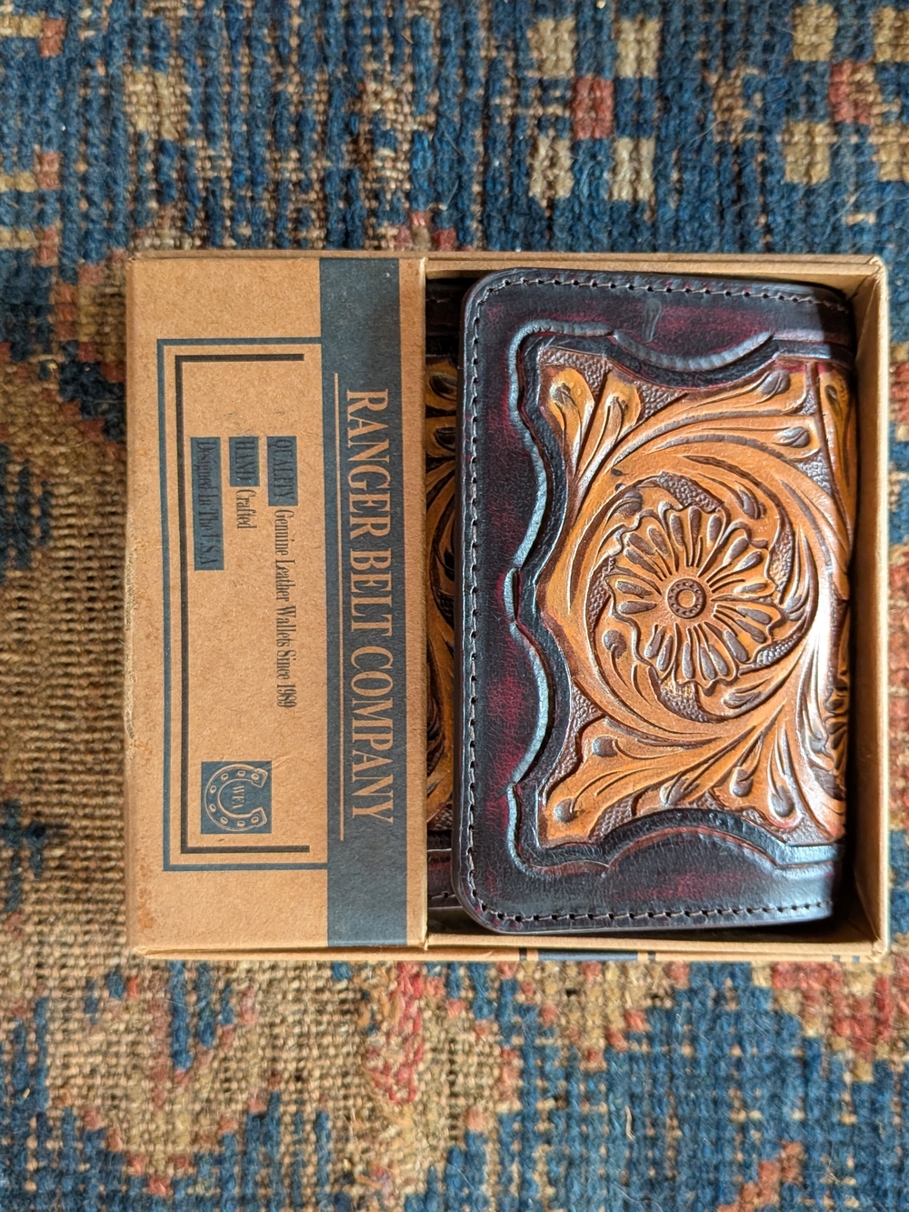 Ranger Belt Company Tooled Leather Card Holder - Brown